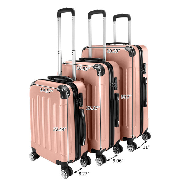 3-Piece Spinner Luggage Set – Rose Gold Travel Suitcases (20” 24” 28”)