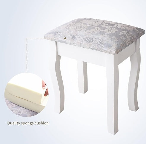 Vanity Table Set with Stool – 4 Drawers & 360° Rotating Mirror
