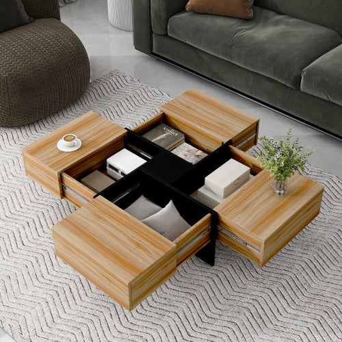Coffee Table with Hidden Storage – 31.5 in Square Puzzle Design with Sliding Top (Brown)