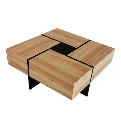 Coffee Table with Hidden Storage – 31.5 in Square Puzzle Design with Sliding Top (Brown)