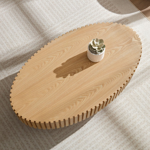 Modern Coffee Table – Natural Ash Finish with Pedestal Base (43.7”)