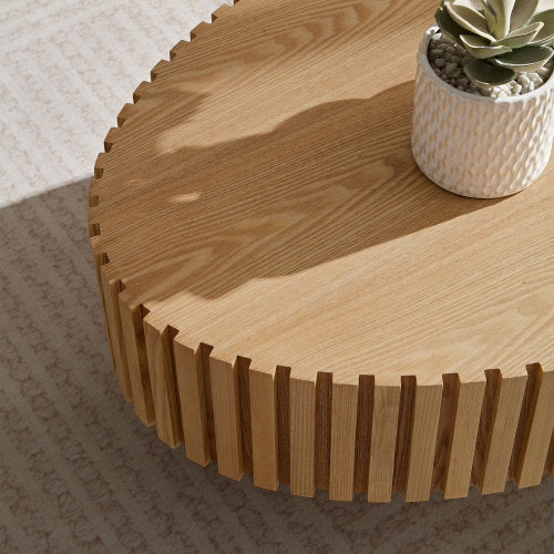 Modern Coffee Table – Natural Ash Finish with Pedestal Base (43.7”)