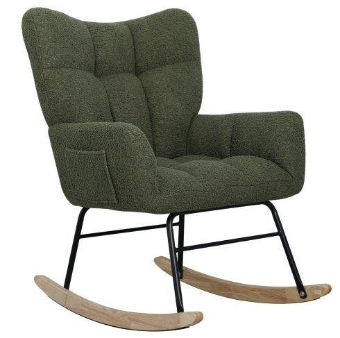 Teddy Fabric Rocking Chair – Modern Olive Green Accent Chair