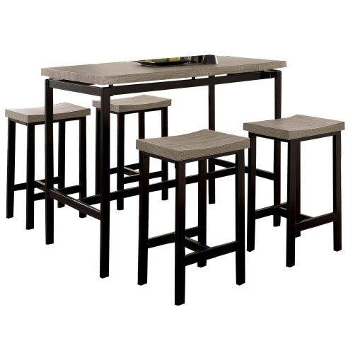 Modern 5-Piece Counter Height Dining Set – Space-Saving Table with 4 Stools (Black & Gray)
