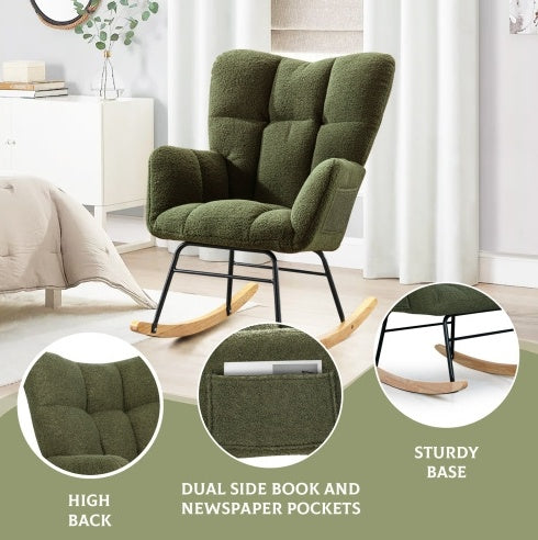 Teddy Fabric Rocking Chair – Modern Olive Green Accent Chair