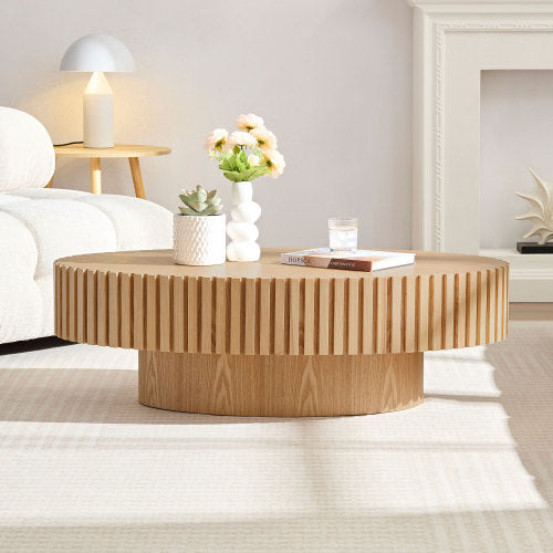 Modern Coffee Table – Natural Ash Finish with Pedestal Base (43.7”)