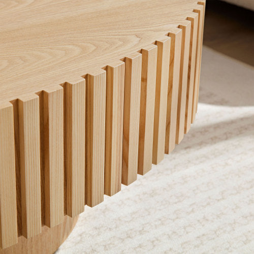 Modern Coffee Table – Natural Ash Finish with Pedestal Base (43.7”)