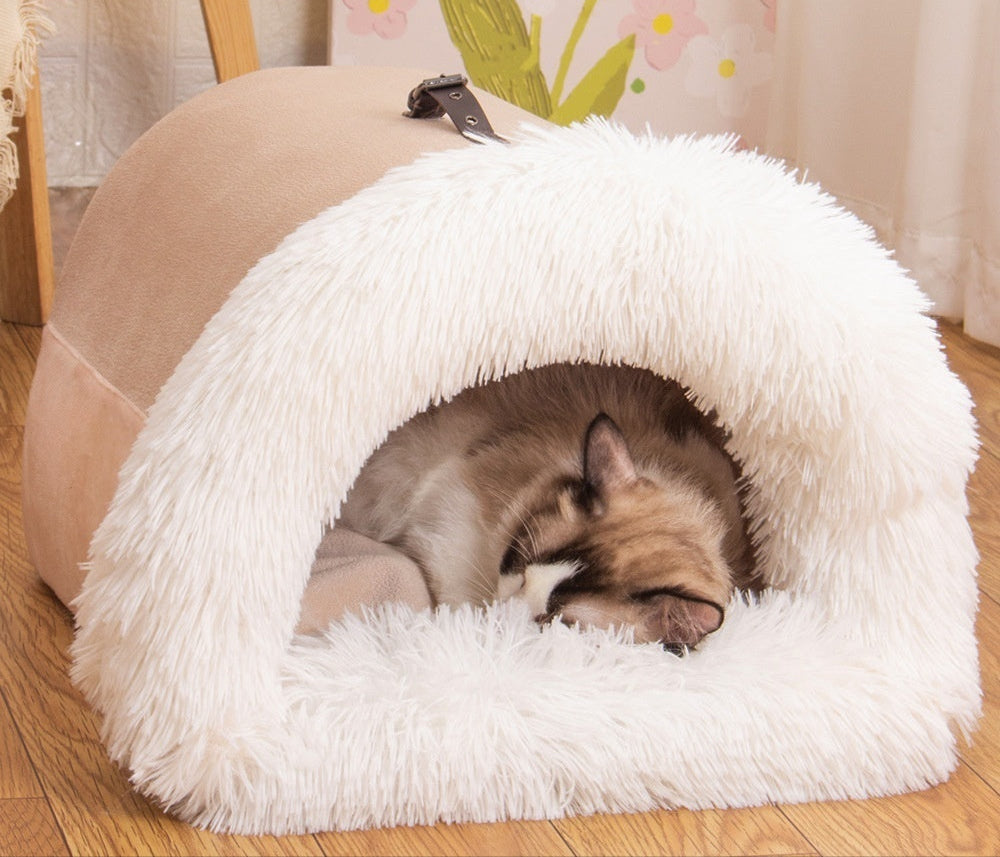 Plush Pet Bed – Cozy Covered Cat & Small Dog House (2 Sizes)