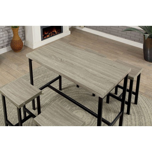 Modern 5-Piece Counter Height Dining Set – Space-Saving Table with 4 Stools (Black & Gray)