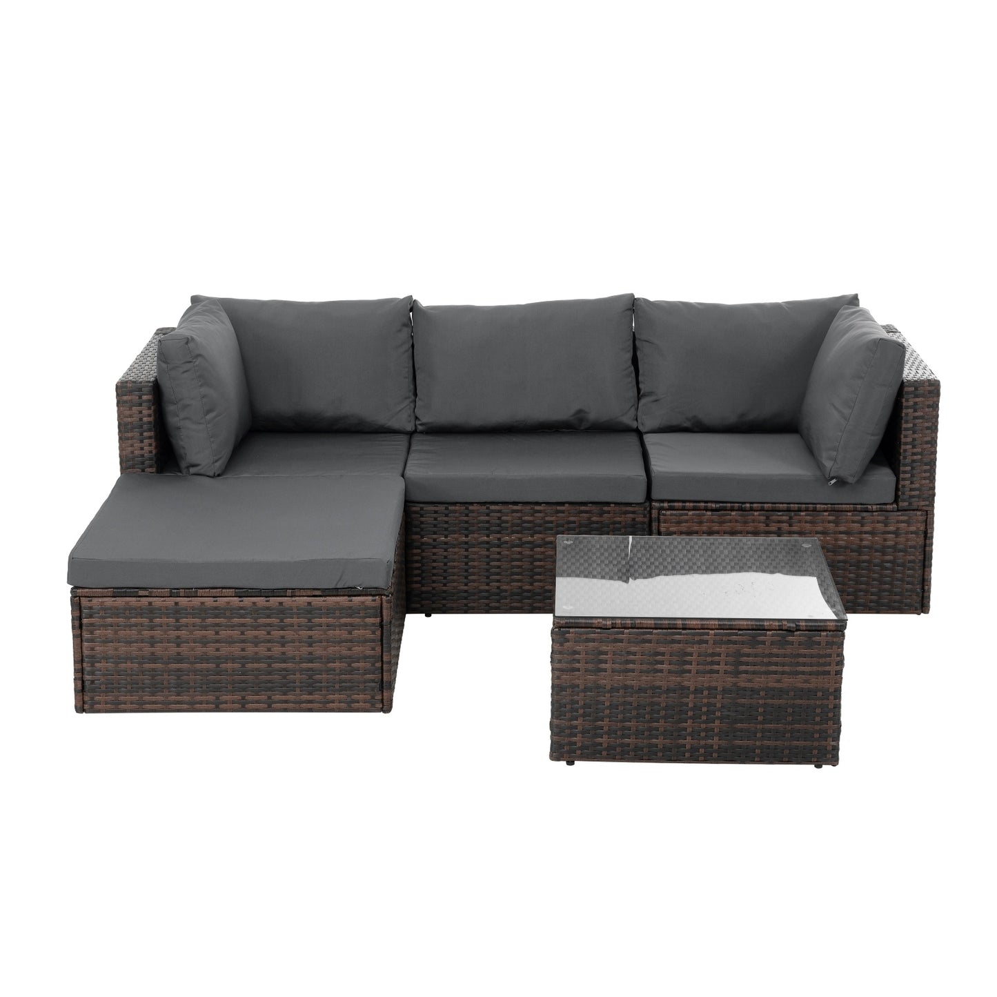 4-Piece Patio Furniture Set – PE Rattan Sofa with Cushions & Glass Table