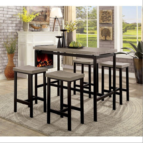 Modern 5-Piece Counter Height Dining Set – Space-Saving Table with 4 Stools (Black & Gray)