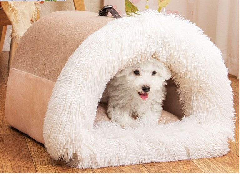 Plush Pet Bed – Cozy Covered Cat & Small Dog House (2 Sizes)