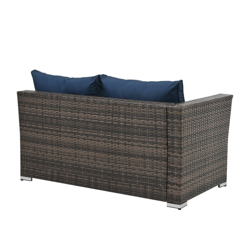 4-Piece Patio Furniture Set – PE Rattan Sofa & Ottoman with Glass Table