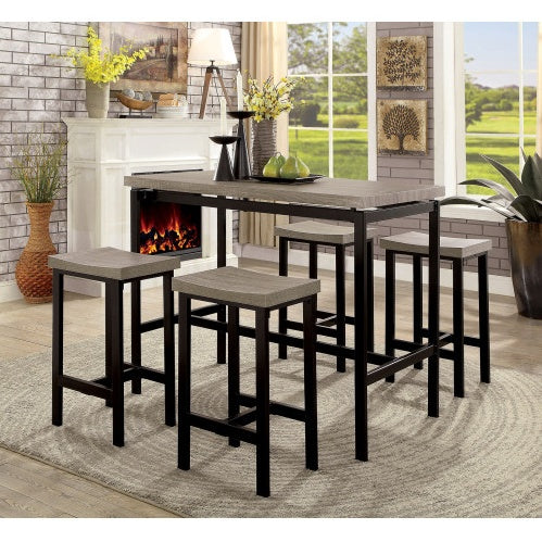 Modern 5-Piece Counter Height Dining Set – Space-Saving Table with 4 Stools (Black & Gray)