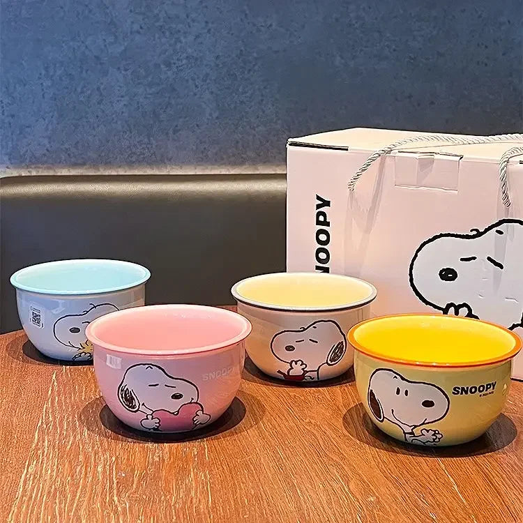 Cartoon Dog Ceramic Dinnerware Set – 4-Piece Bowl & Plate Set