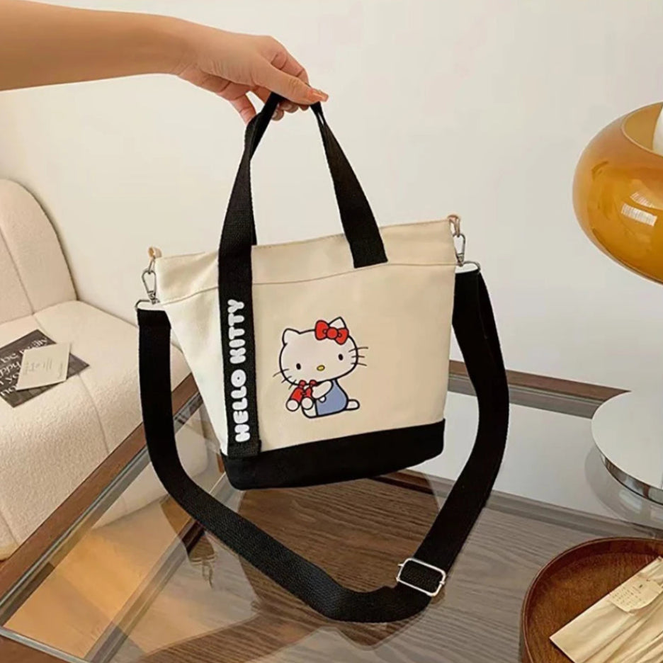 Kawaii Character Canvas Bucket Bag – Cute Crossbody & Handbag for Everyday Use