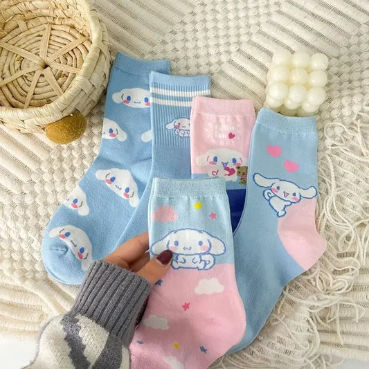 Cute Puppy Cartoon Mid-Tube Socks – Soft Blue Cotton