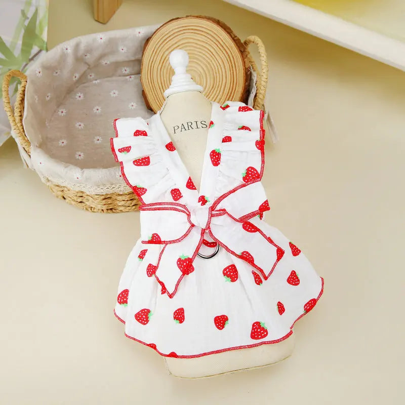 Strawberry Bow Pet Dress – Cute Summer Dog Outfit