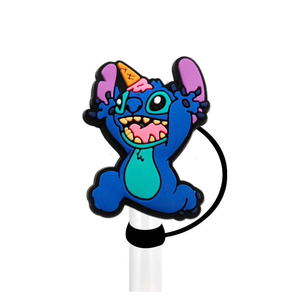 Cute Blue Cartoon Straw Toppers – Dust-Proof Covers for 9–10mm Straws
