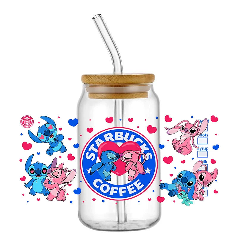 Kawaii Blue Alien Cup Wrap – 16oz UV DTF Waterproof Tumbler Sticker