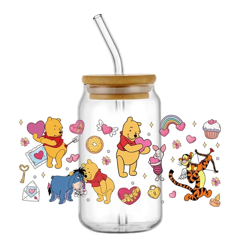 Cartoon Bear Cup Wrap – 16oz Reusable Glass Tumbler Sticker