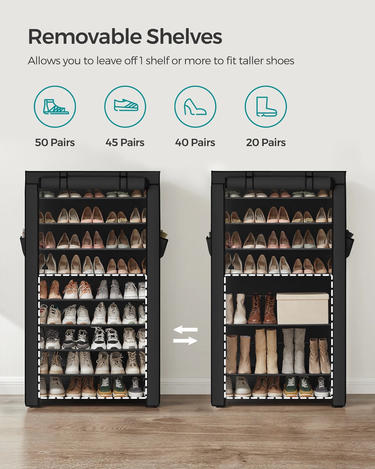 9-Tier Shoe Rack – Holds 40–50 Pairs + Dustproof Cover