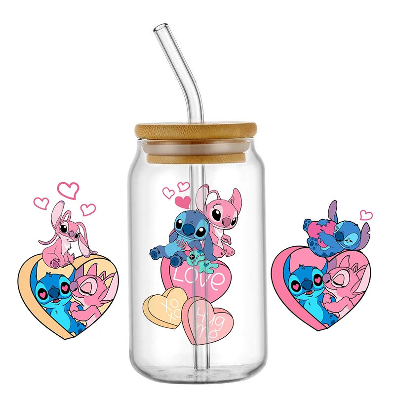 Kawaii Blue Alien Cup Wrap – 16oz UV DTF Waterproof Tumbler Sticker
