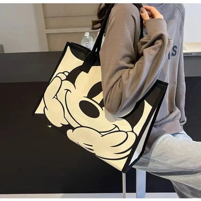 Kawaii Cartoon Canvas Shoulder Bag – Large Capacity Work Tote for Women