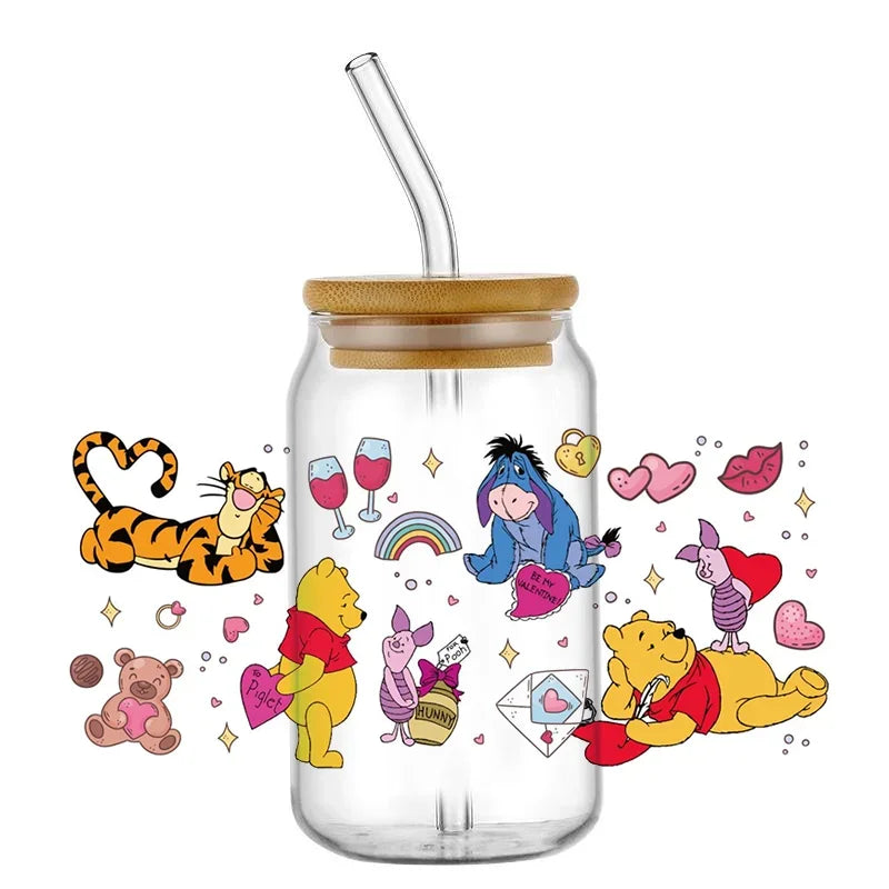Cartoon Bear Cup Wrap – 16oz Reusable Glass Tumbler Sticker