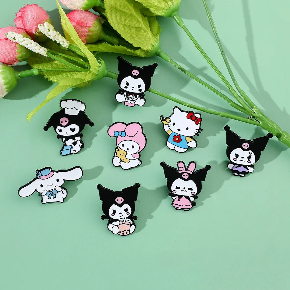 8-Piece Kawaii Cartoon Character Brooch Set – Cute Animal-Inspired Enamel Pins
