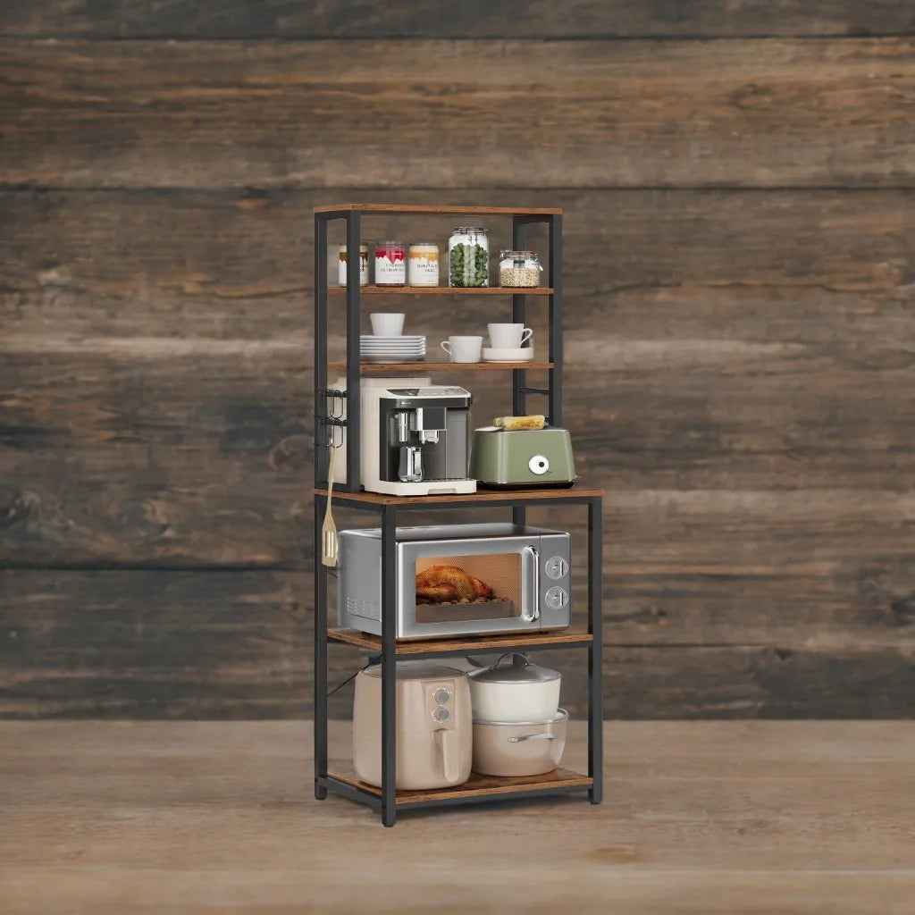 Coffee Bar Organizer – 6-Tier Kitchen Shelf with Hooks