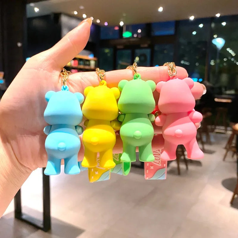 Pastel Bear Keychain – Cute Cartoon Bag Charm for Girls