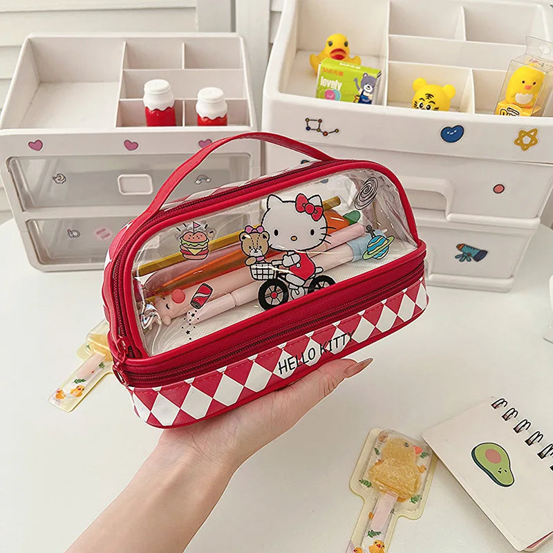 Kawaii Double-Layer Transparent Pencil Case – Large Capacity