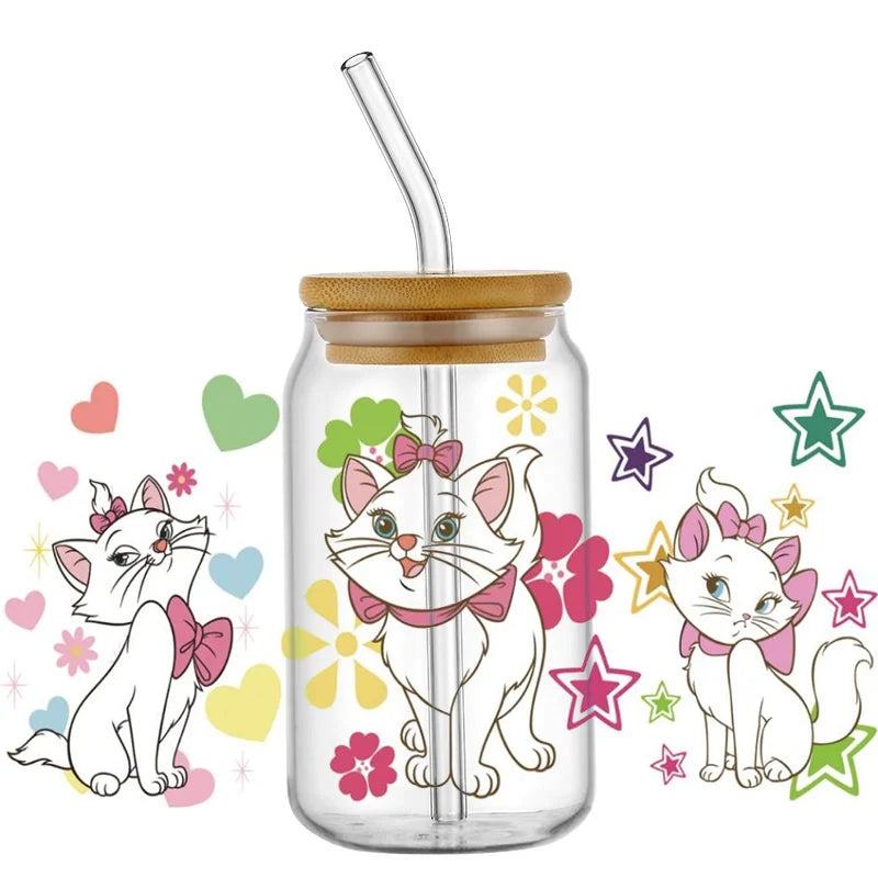 Cute White Cup Wrap – Waterproof UV Transfer Sticker for 16oz Glass