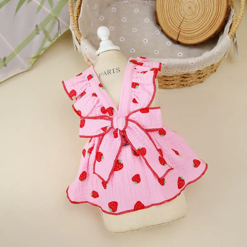 Strawberry Bow Pet Dress – Cute Summer Dog Outfit