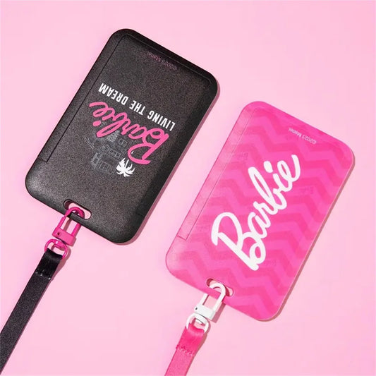 Pink & Black ID Badge Holder – Retractable Lanyard with Card Sleeve