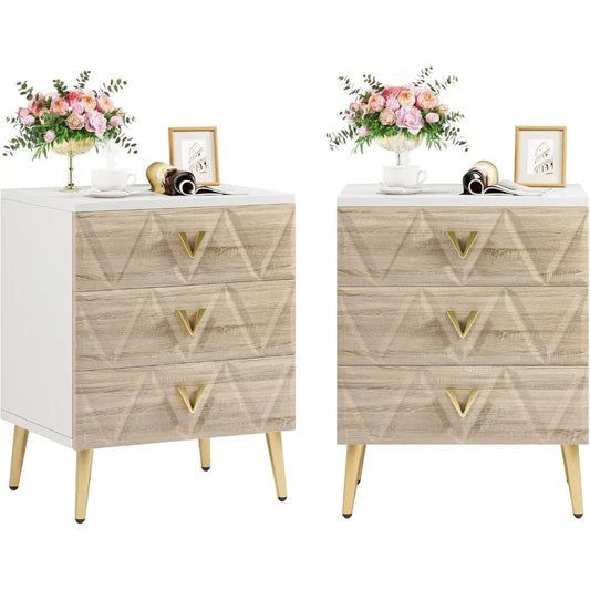 3-Drawer Nightstands – Set of 2 Modern Storage Tables