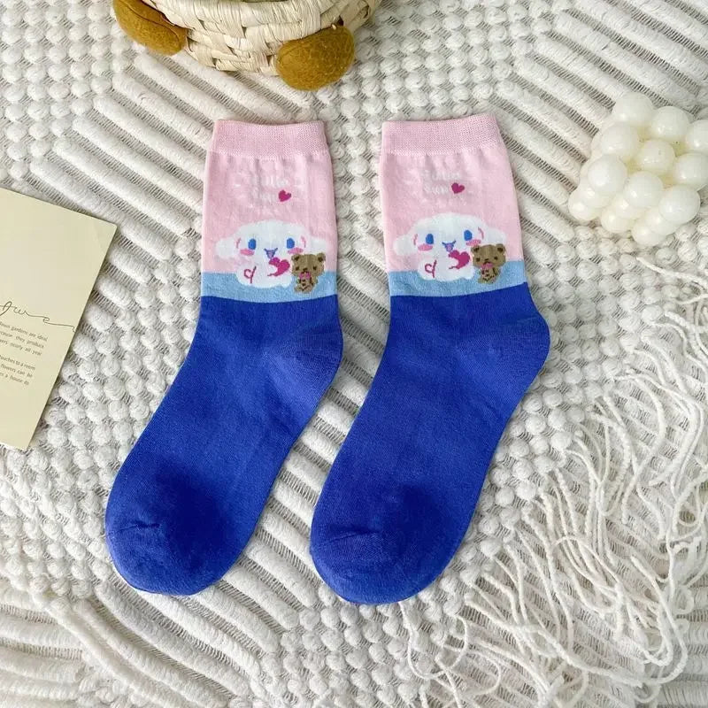 Cute Puppy Cartoon Mid-Tube Socks – Soft Blue Cotton