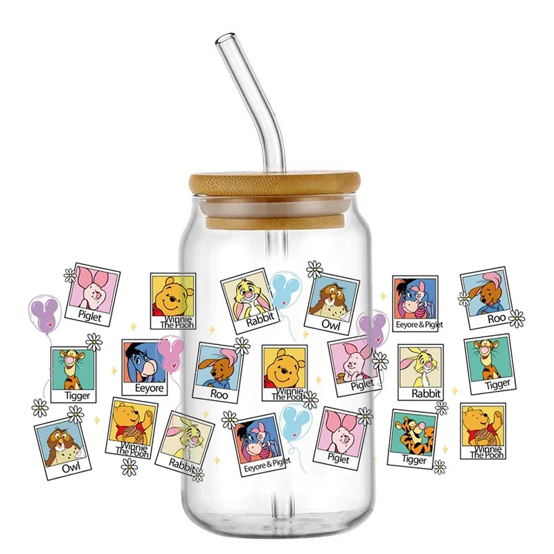 Cartoon Bear Cup Wrap – 16oz Reusable Glass Tumbler Sticker