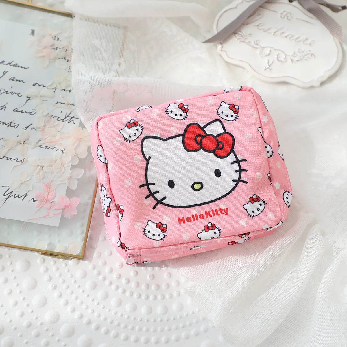 Kawaii Pink Pouch – Small Storage Bag with Zipper