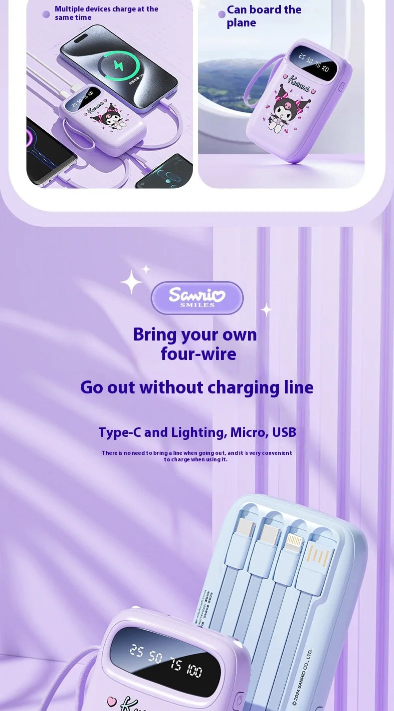 Kawaii Character Power Bank – Multi-Port Charger (Type-C, Lightning & USB)