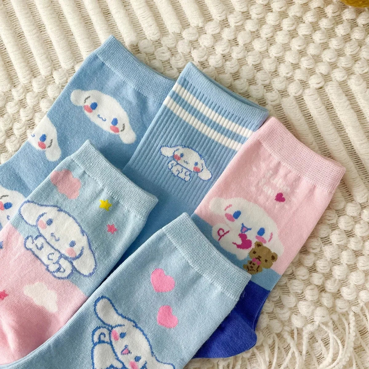 Cute Puppy Cartoon Mid-Tube Socks – Soft Blue Cotton