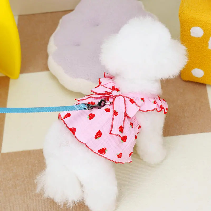Strawberry Bow Pet Dress – Cute Summer Dog Outfit