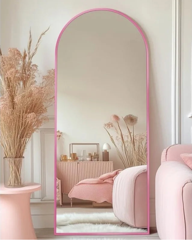 Arch Full-Length Floor Mirror – 58” x 19” Standing Mirror (Pink, Black, Gold)