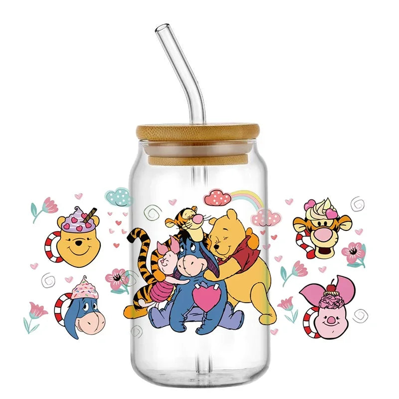 Cartoon Bear Cup Wrap – 16oz Reusable Glass Tumbler Sticker