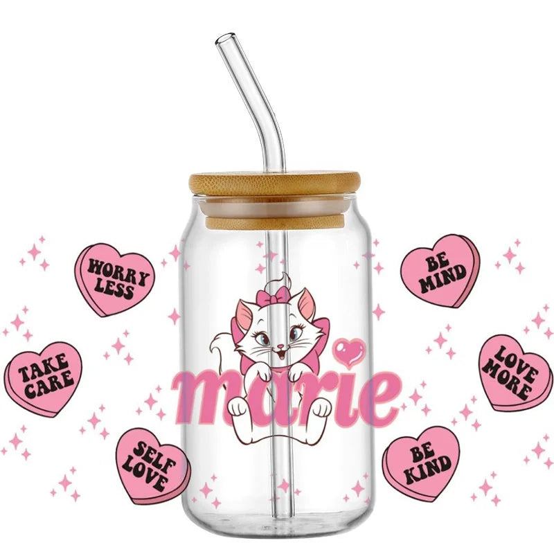 Cute White Cup Wrap – Waterproof UV Transfer Sticker for 16oz Glass