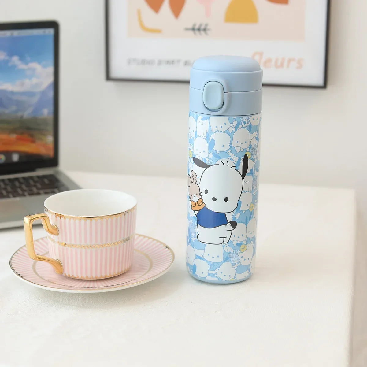 Kawaii Character Thermos – 420ml Insulated Bottle with Straw