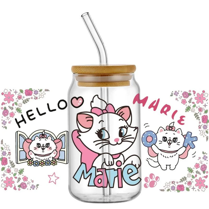 Cute White Cup Wrap – Waterproof UV Transfer Sticker for 16oz Glass