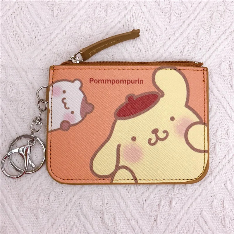 Kawaii Cartoon Mini Wallet with Keychain – PU Card Holder with Zipper