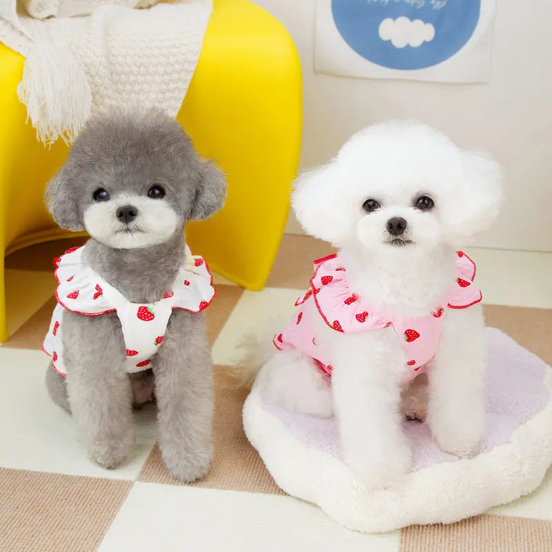 Strawberry Bow Pet Dress – Cute Summer Dog Outfit